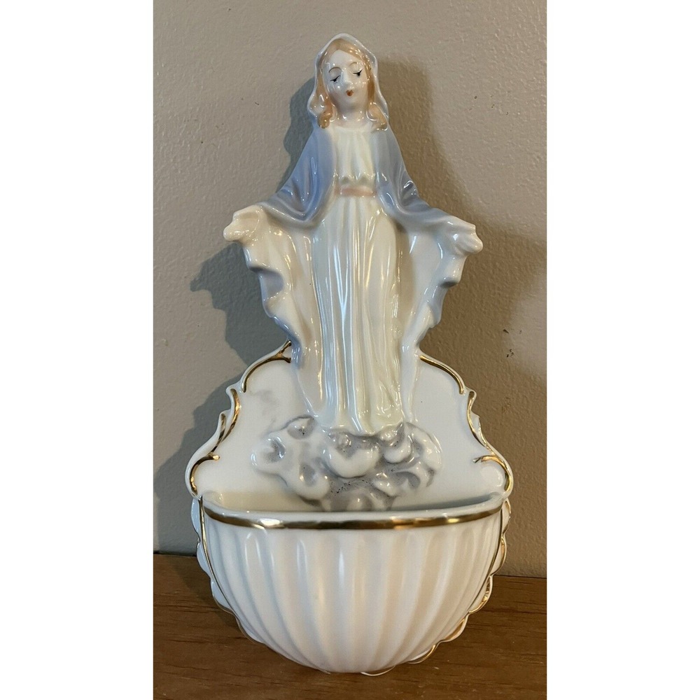 Vintage 1996 Lefton JAPAN Wall Hanging HOLY WATER FONT with Mary/Madonna Figure